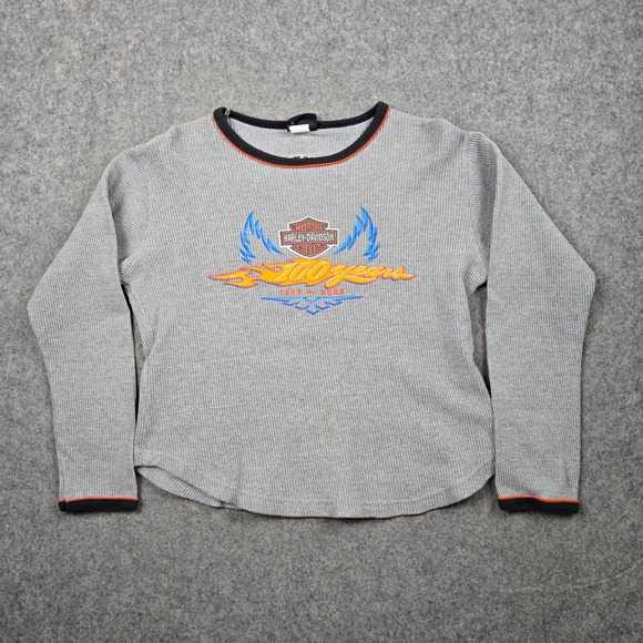 Vintage Harley Davidson Thermal Shirt Womens XL Gray 100th Anniversary Biker Y2K - Picture 3 of 15